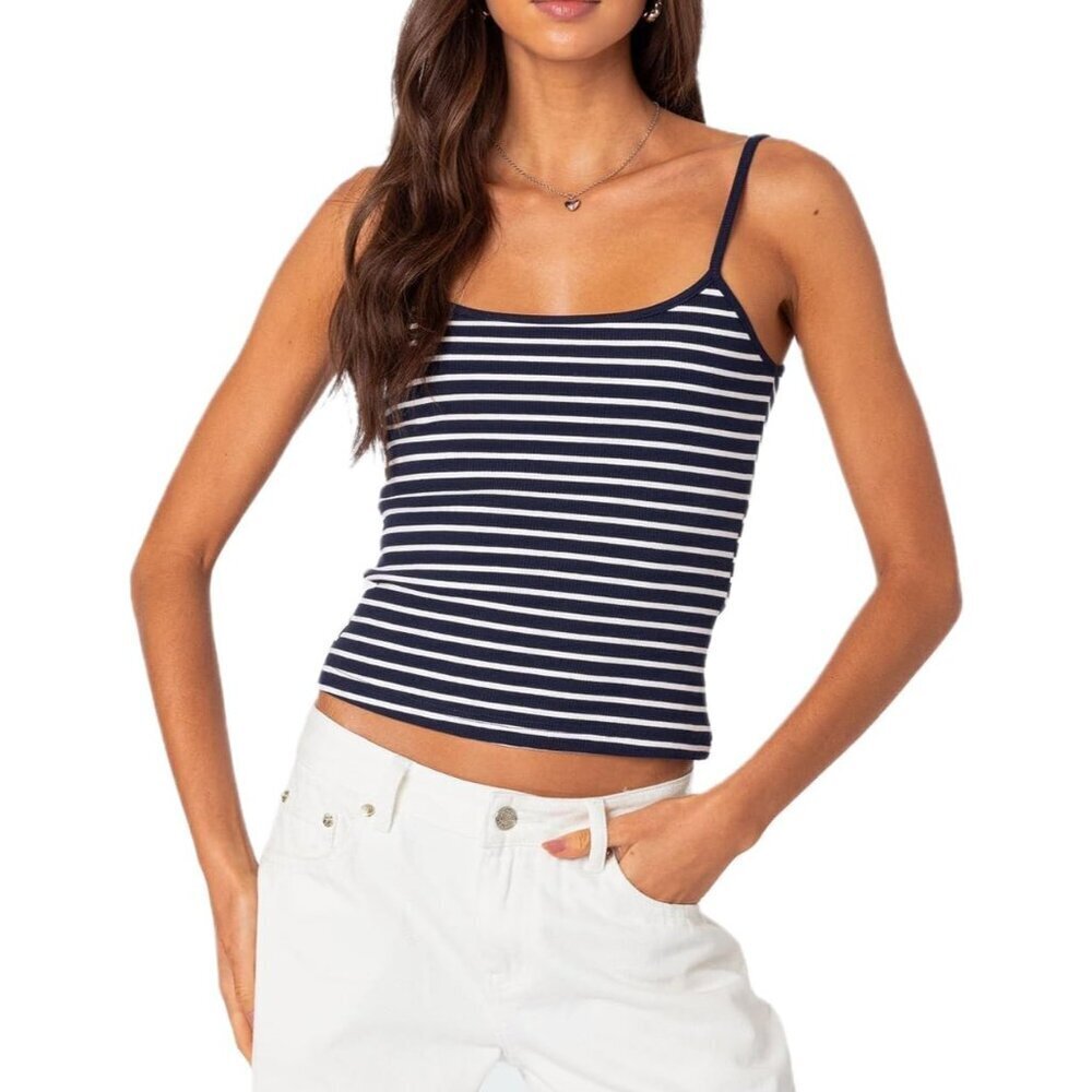 Women Y2K Summer Striped Cami Tank Top Sleeveless Crop Slim Fit